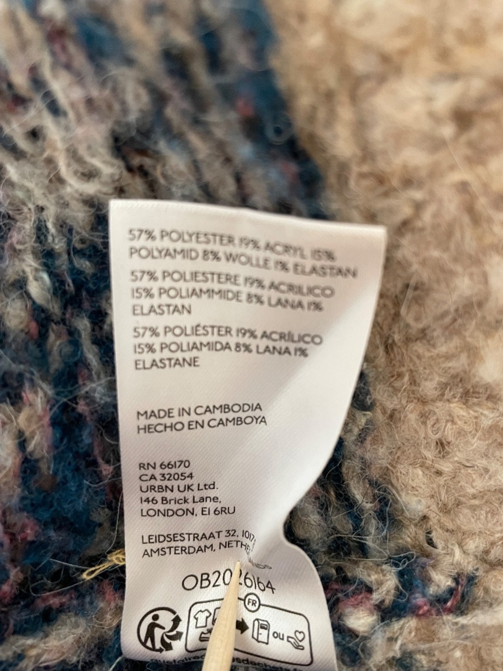 Pilcro Beige and Teal Patterned Crewneck Sweater -SMALL - Picture 7 of 9